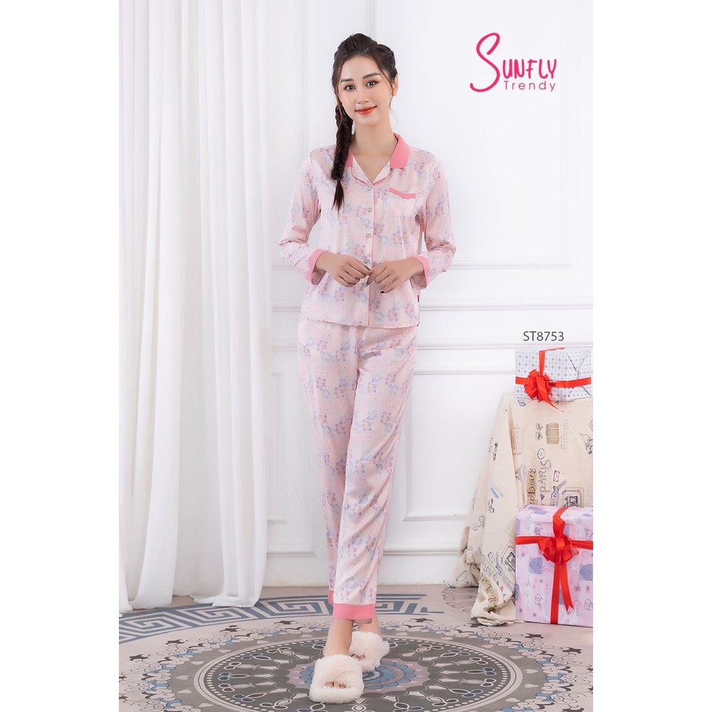ST8753 BỘ PIJAMAS LỤA ÁO DÀI QUẦN DÀI SUNFLY