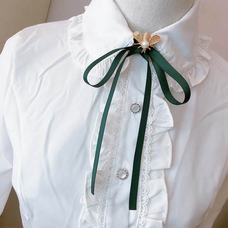 【38 Phong Cách】Cà Vạt Thắt Nơ Đính Ngọc Trai Vintage JK Cho Nữ