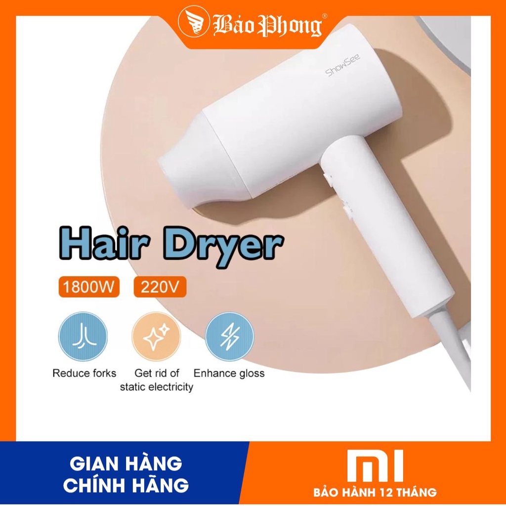Máy sấy tóc Xiaomi MIJIA SHOWSEE A1-W Ion Âm  Ion Âm Chăm Sóc Tóc Khô Nhanh Hộ Gia Đình Cầm Tay 1800W