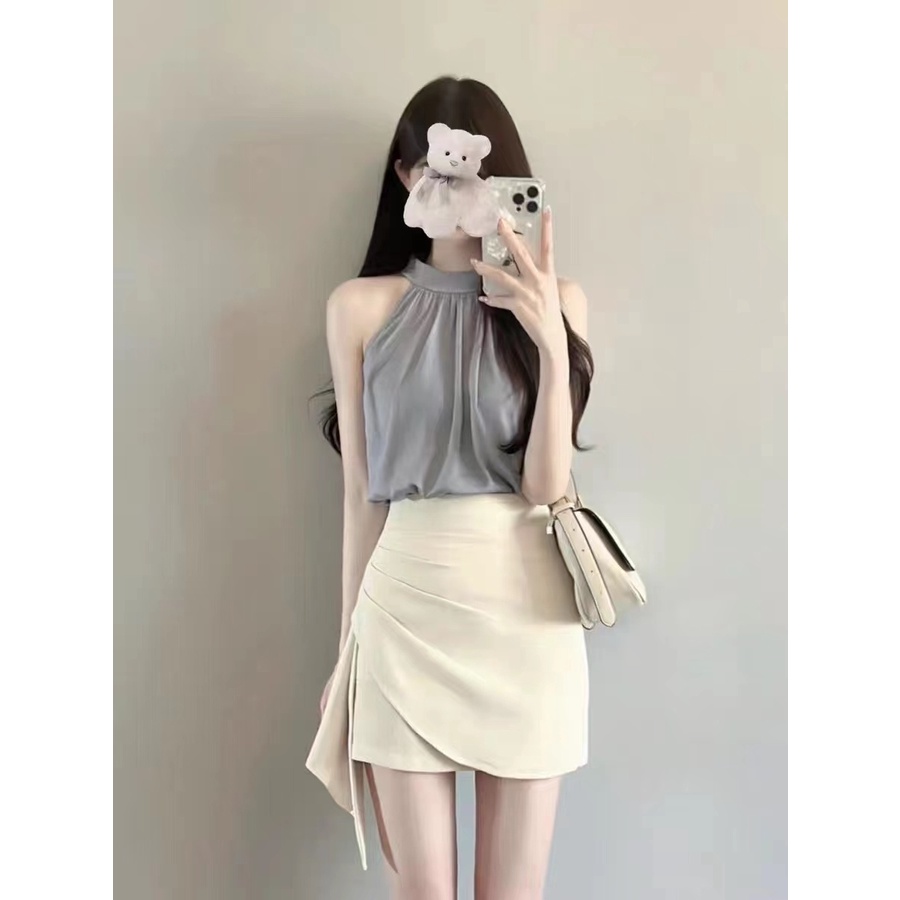 Spicy Set Áo + Chân Váy Mùa Hè Nhẹ Nhàng Chuyên Nghiệp Màu Trơn Dễ Phối Đồ Yujie
