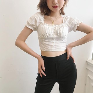 [Mã WAUP12 hoàn 15% xu đơn 150k] 𝐌𝐈𝐀 𝐑𝐈𝐓𝐓𝐀💗 Croptop trắng cúp ngực khuy bọc💖 Áo croptop ôm body chất thô A1927