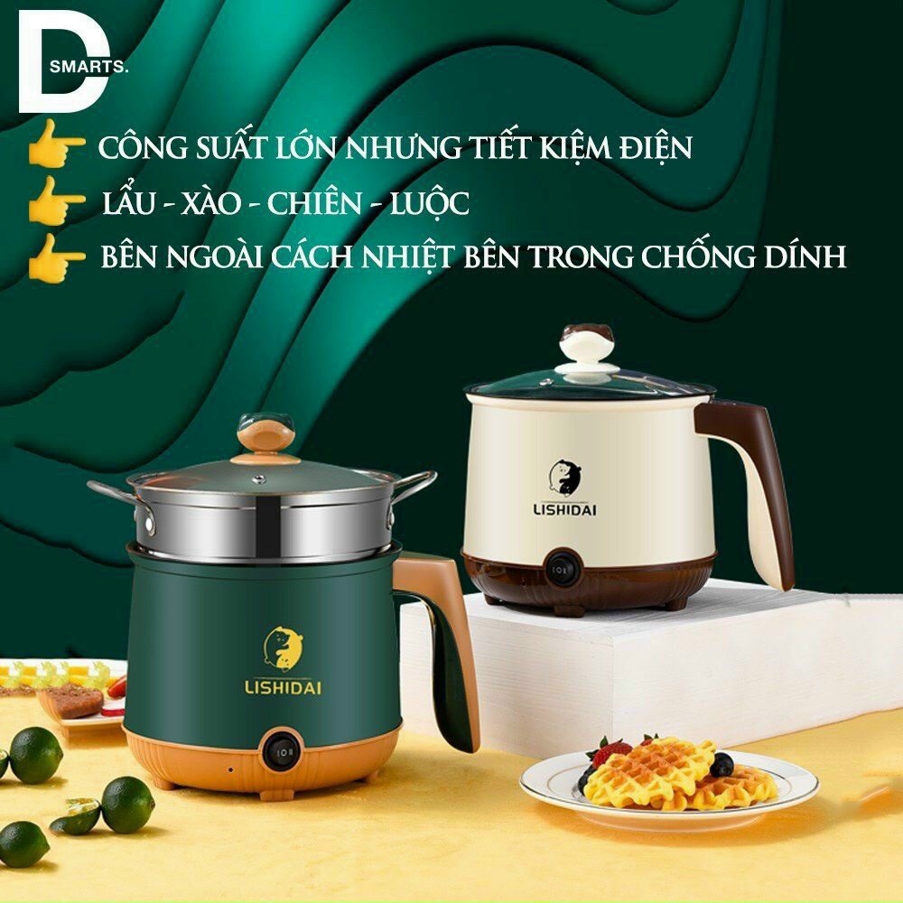 Nồi Điện Mini  LISHIDAI 2 Tầng Đa Năng Tặng Kèm Khay Hấp INOX ( Chiên, Xào, Nấu ăn, nấu cơm, nấu lẩu mini )