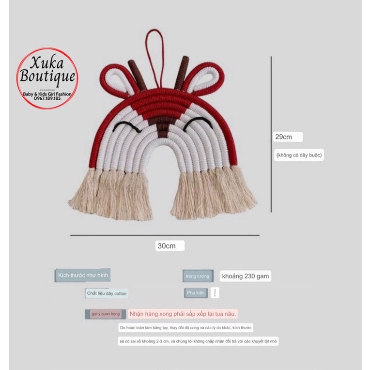 Phụ Kiện Treo Tường Cầu Vồng Macrame Tua Rua Phòng Trẻ Em Sz 36x29cm, Decor Phòng Dệt Tay Thủ Công Đẹp Chắc Chắn