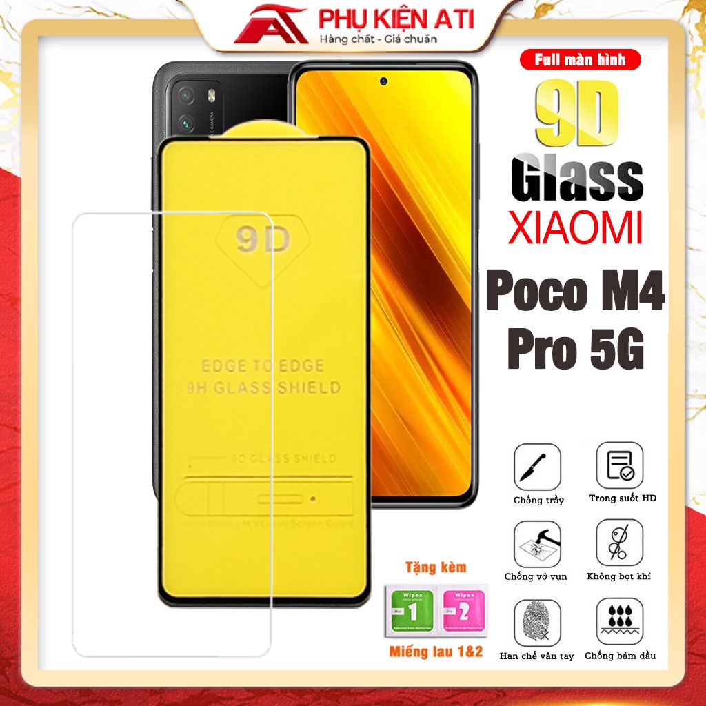 Kính cường lực Poco M4 / Poco M4 Pro 5g -Full màn hình 9D và Ko full Trong suốt - Phụ Kiện Ati