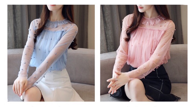 Áo sơ mi nữ lưới đính hạt(kèm ảnh thật)