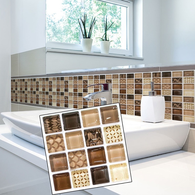 Bộ 18 Miếng Dán Tường Giả Gạch Chống Nước Tự Dính Kích Thước 10x10cm Trang Trí Nhà Bếp / Phòng Tắm