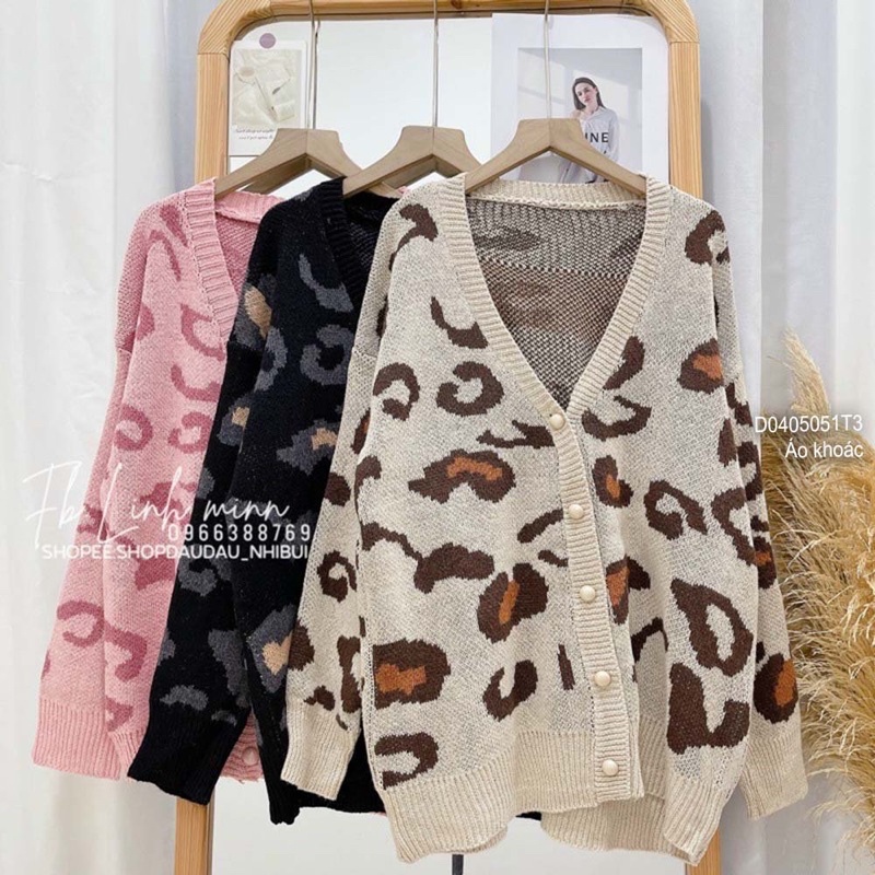 Áo khoác len nữ tay dài họa tiết beo hàng qc siêu đẹp VIENS STORE