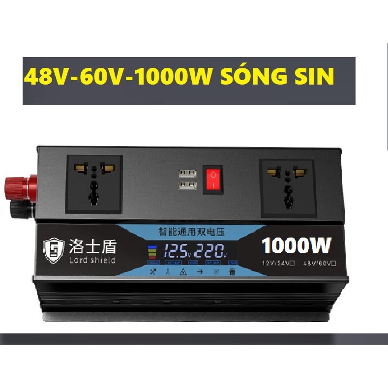 Bộ kich điện 48v lên 220v 1000w Sóng Sin CÓ LED BÁO VOL