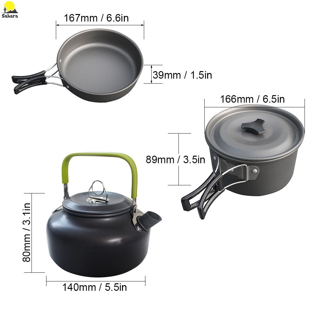 Bộ nồi ấm dã ngoại cắm trại DS-308 dành cho 2-3 người
