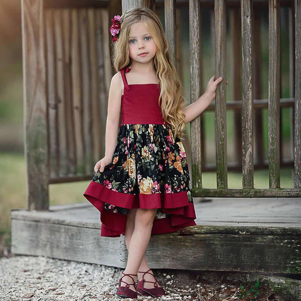 ❤XZQ-Princess Toddler Kid Baby Girls Tutu Strap Dress Party Princess Floral Sundress