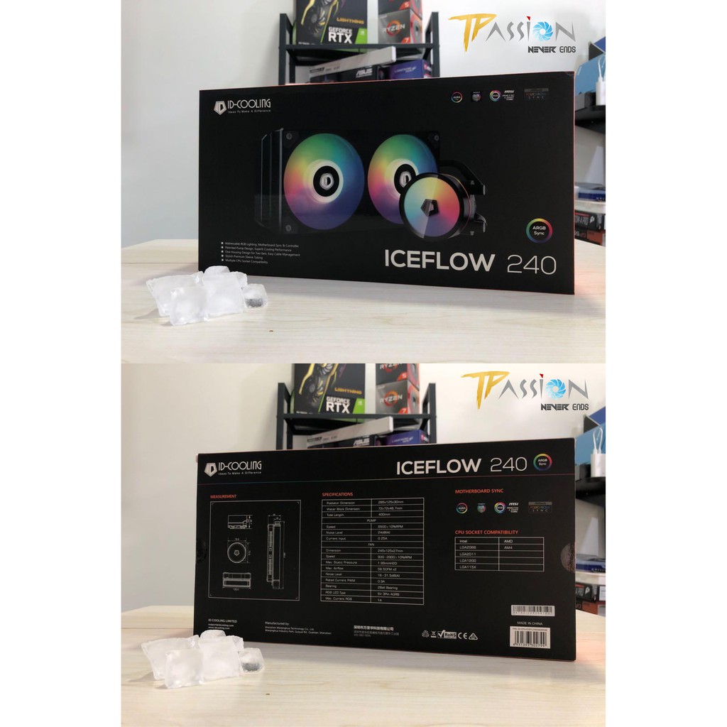 Tản nhiệt nước AIO CPU ID-COOLING ICEFLOW 240 ARGB BLACK | SNOW - Chính hãng BH 24 tháng, đồng bộ LED Rainbow Main/Hub