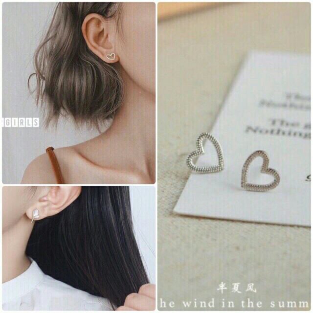bông tai, khuyên tai bạc 30% hình học, tim, nơ, gạch ngang nhỏ đơn giản