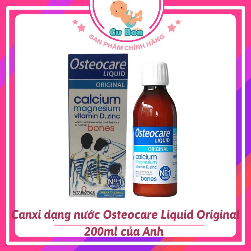 Hỗ trợ xương khớp Canxi nước Osteocare Liquid Original 200ml của Anh cho bé từ 3 tuổi bà bầu người lớn xương khớp kém