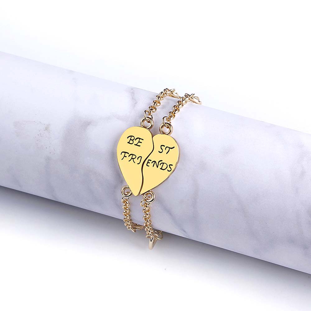 Cặp vòng tay thiết kế ghép hai mảnh trái tim khắc chữ Best Friend thời trang