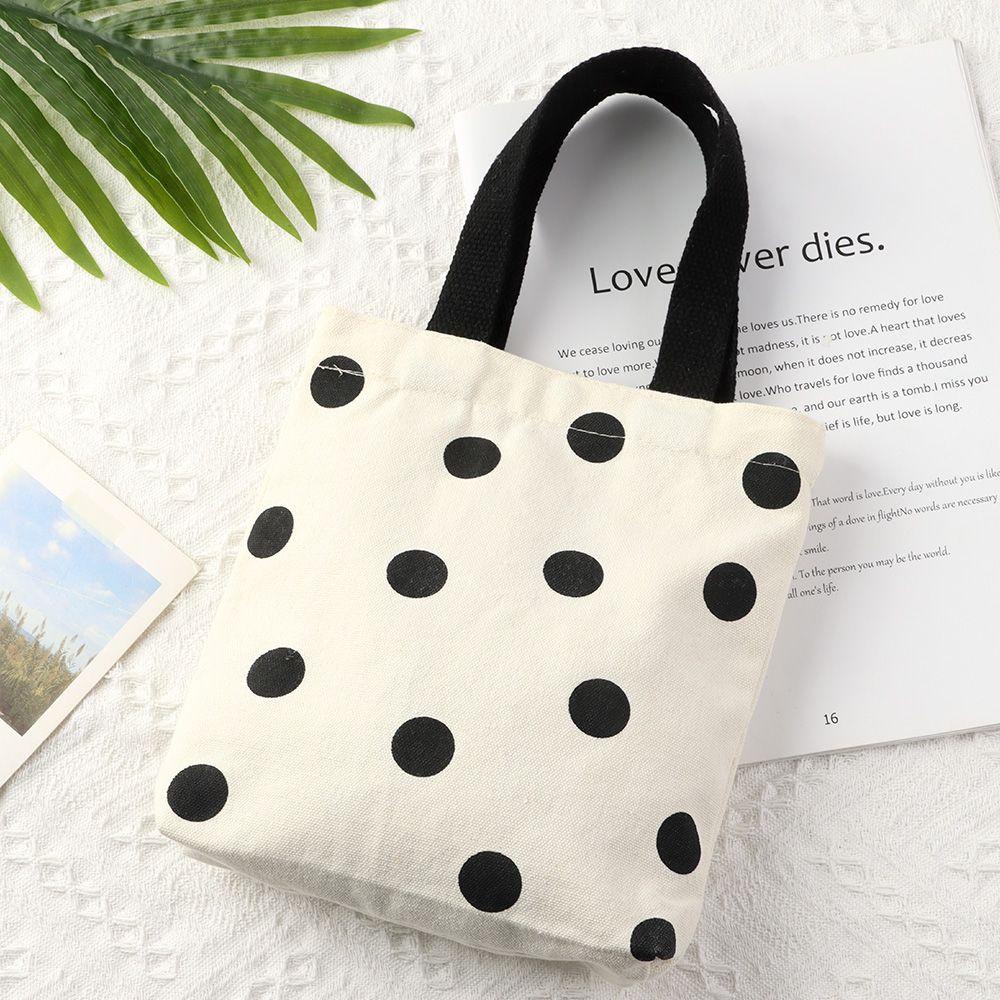 Túi Xách Vải Canvas Dáng Vuông Nhỏ Họa Tiết Chấm Bi Đen Kiểu Hàn Quốc Dễ Thương