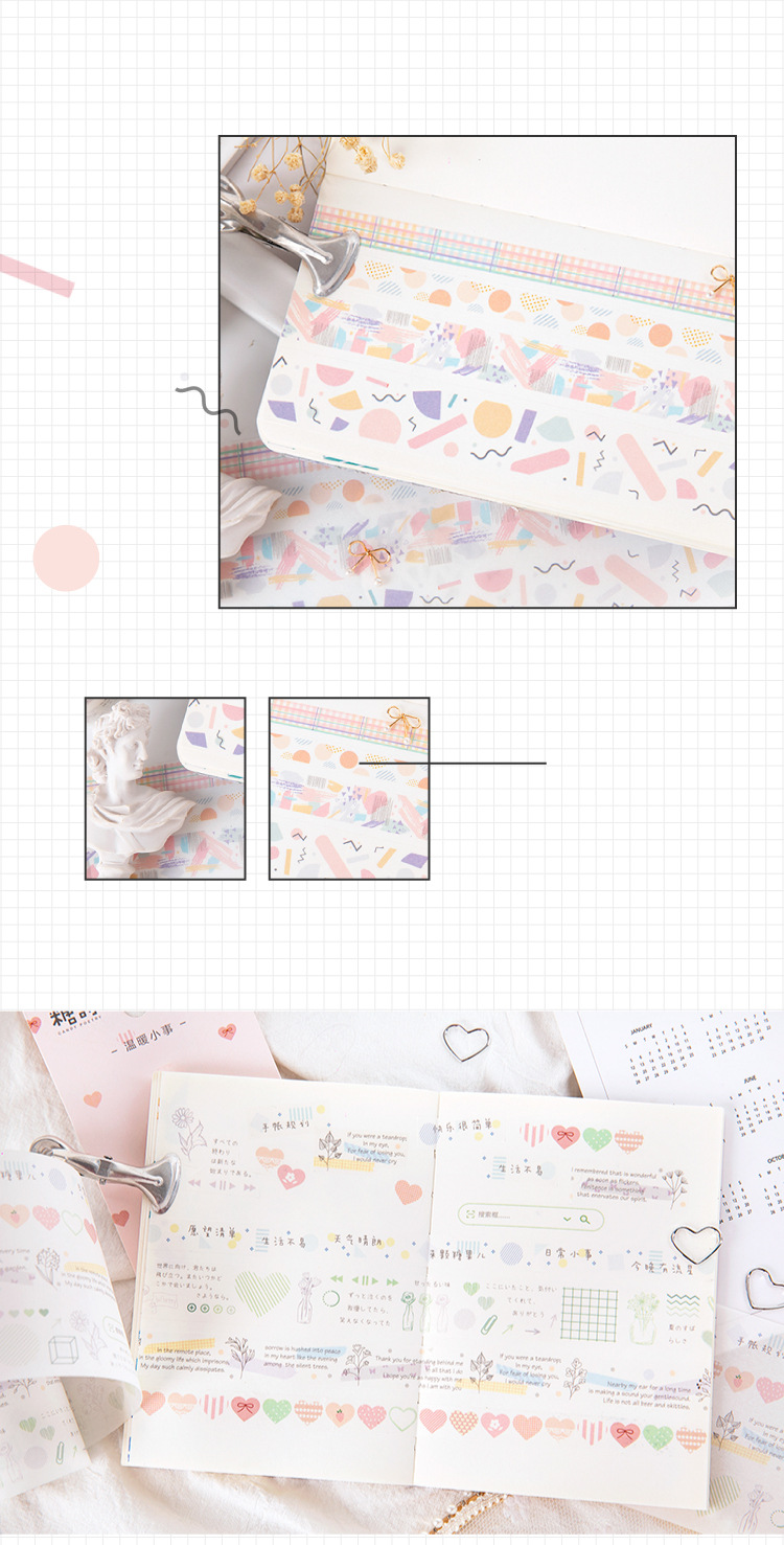 DecorMe Washi tape trang trí họa tiết dễ thương làm sổ tay, bullet journal khổ lớn cuộn 2 mét