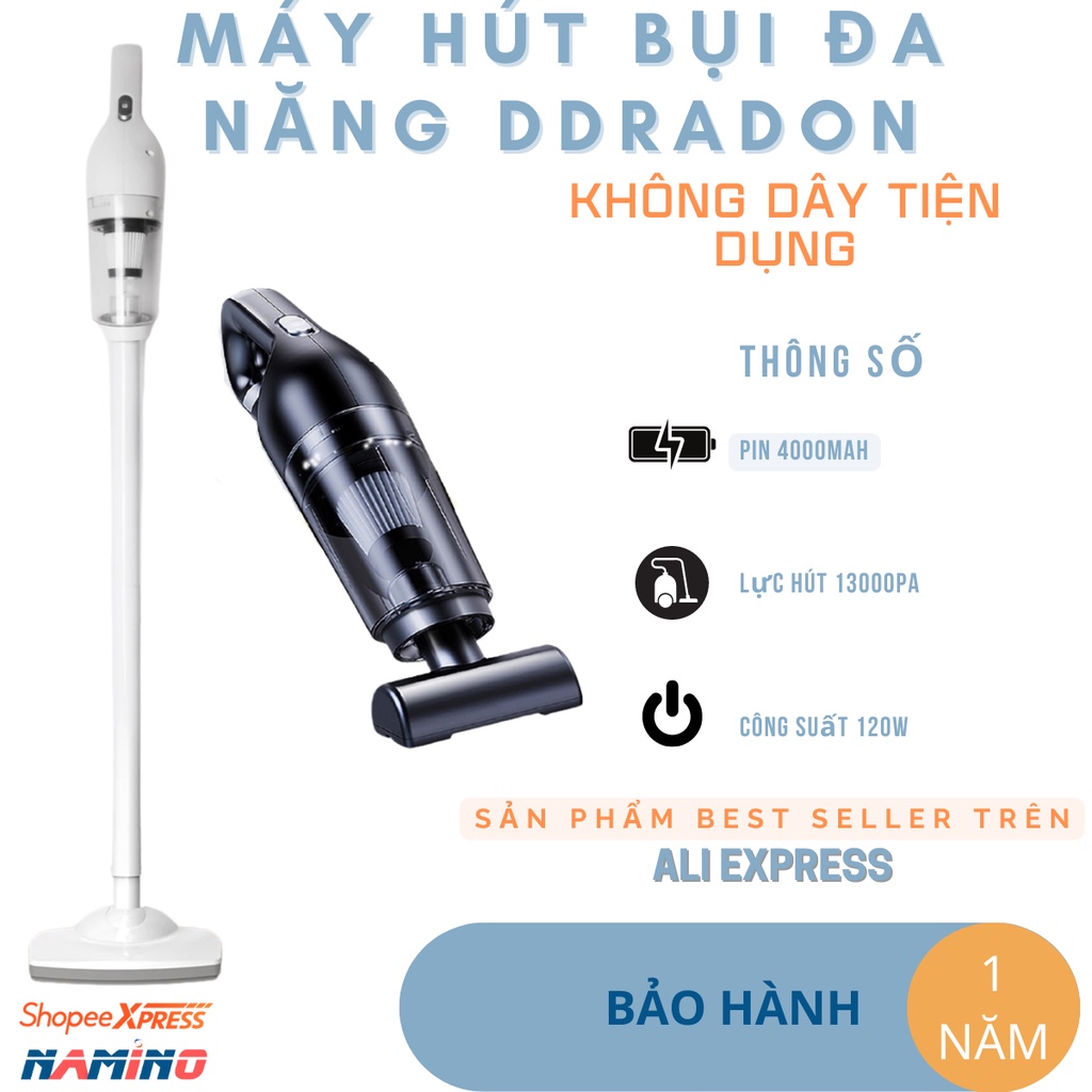 Máy hút bụi đa năng DDRADON , hút sàn nhà , hút bụi nệm , hút bụi ô tô không dây cầm tay siêu mạnh 15000PA