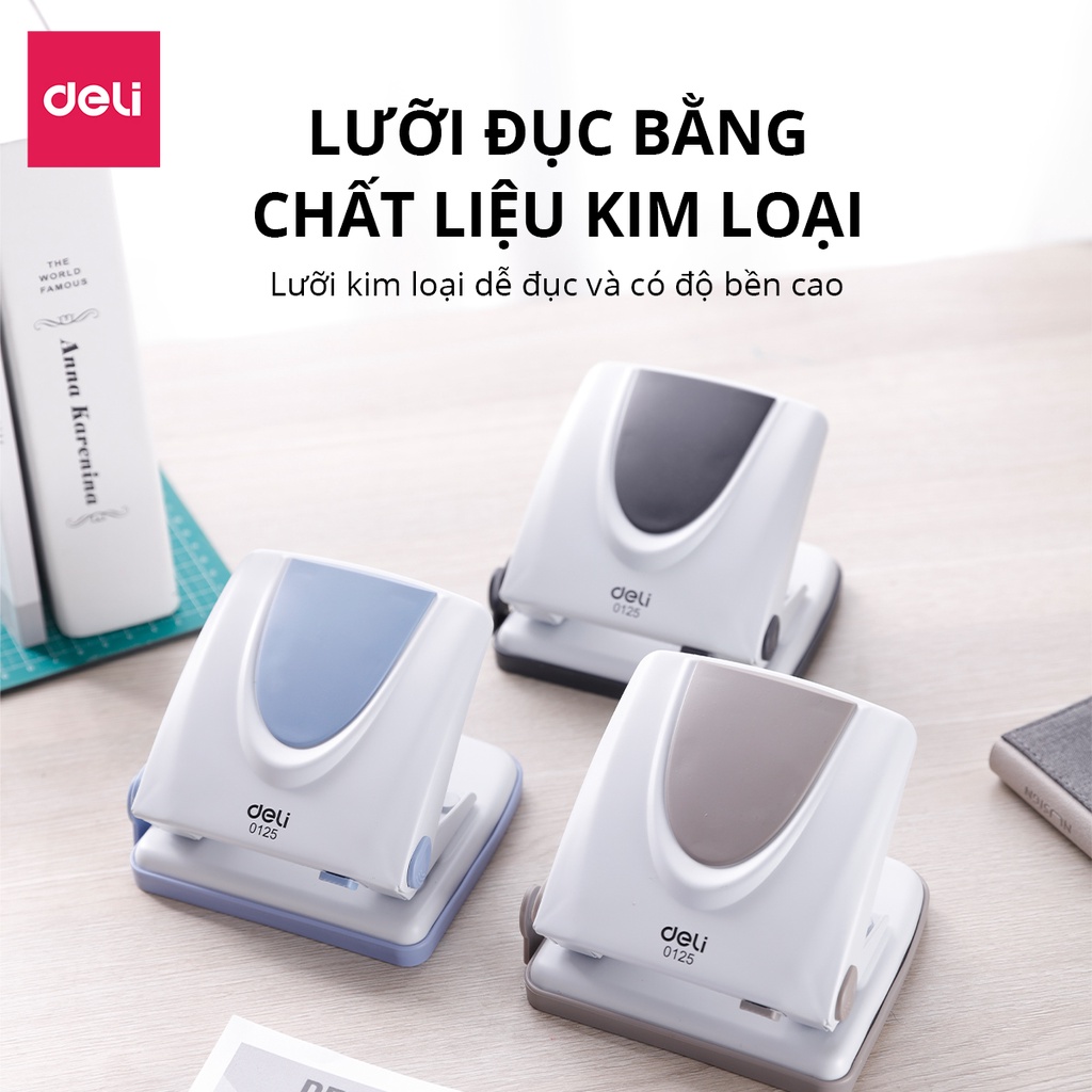 [LIFEMC02BPABAU -10% đơn 250K] Máy đục lỗ 20 tờ Deli Cao cấp - Màu Xám/Đen/Xanh Dương - 1 cái E0125