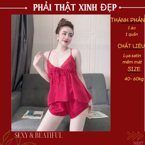 Bộ Đồ Ngủ Đùi [𝐒𝐈𝐄̂𝐔 𝐇𝐎𝐓] Kèm Mút Ngực Satin Cao Cấp Mịn Mát, Form Lên Chuẩn Rất Sang , Mẫu Mới 2021 <60kg- Sun Shop | BigBuy360 - bigbuy360.vn