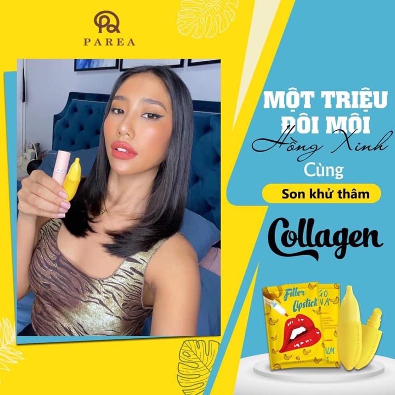 Son , Son filler Khử Thâm Collagen Son Chuối Banana fliller Lipstick Tặng 01 Son Kem Siêu Lì P.A.R.E.A [ Chính - Hãng ].