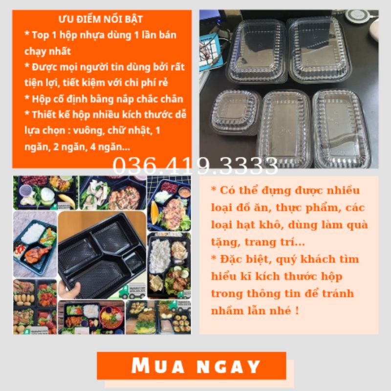 Hộp nhựa đen dùng 1 lần 100 cái Ht17 Ht12 kèm nắp