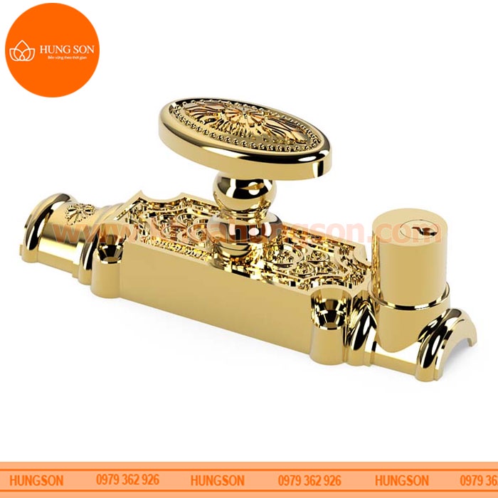 CHỐT CREMONE CỬA ĐI ĐỒNG THAU HUY HOÀNG HC 06 PVD GOLD CÓ KHÓA
