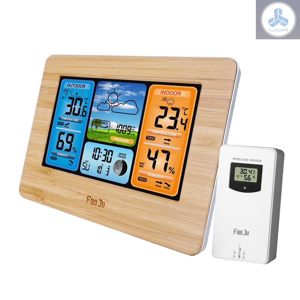 Đồng Hồ Báo Thức Đa Năng FanJu FJ3373 Có Màn Hình LCD Hiển Thị Nhiệt Độ Và Độ Ẩm Không Dây Sn26