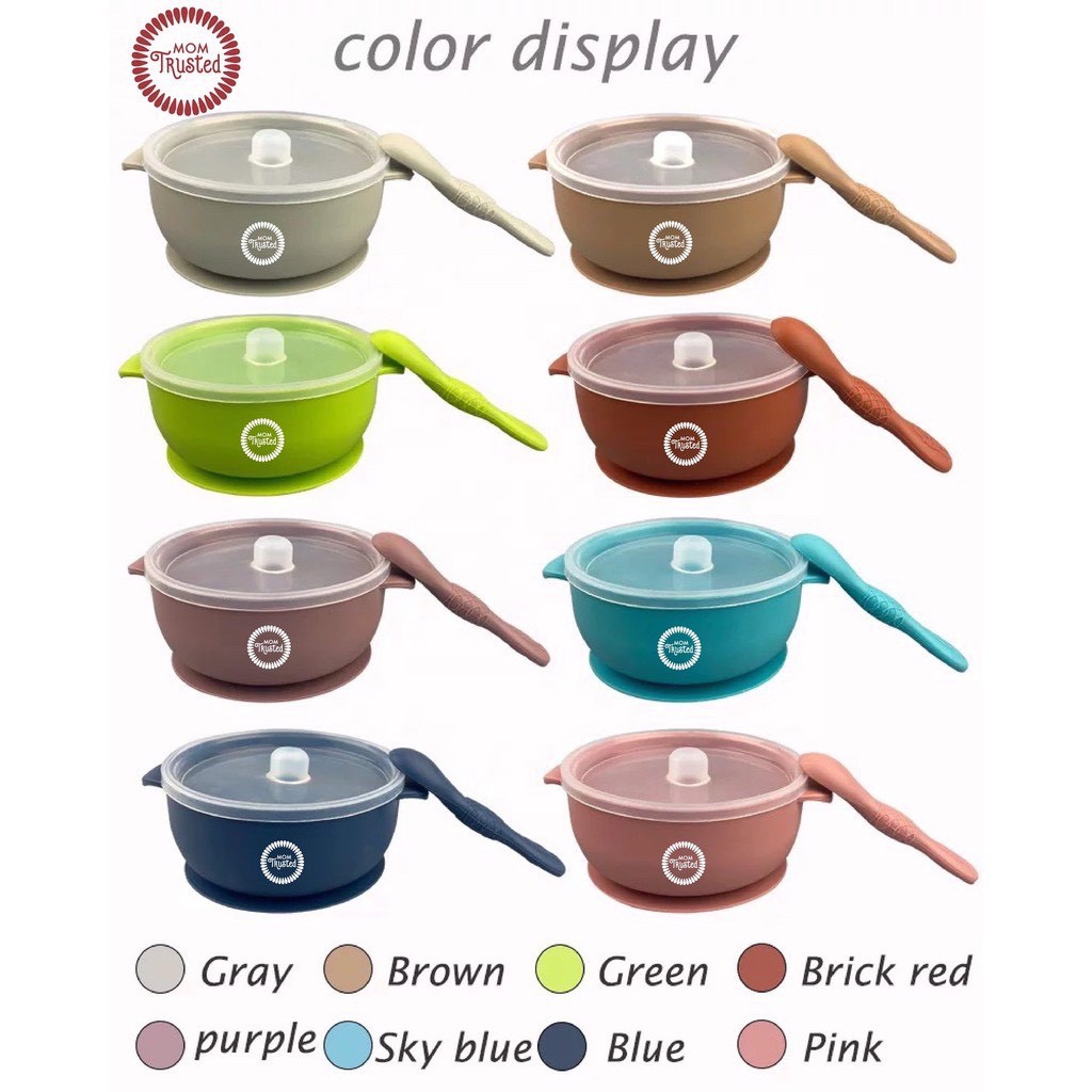 Bát Ăn Dặm Cho Bé MOM TRUSTED Thiết Kế Đế Hút Chống Đổ Có Nắp Đậy, Chất Liệu Silicon Cao Cấp An Toàn