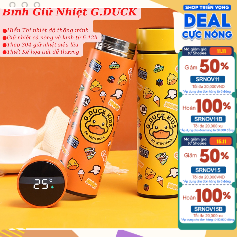 Bình Giữ Nhiệt Nóng Lạnh G.Duck Hiển Thị Nhiệt Độ Thông Minh - 500ML Thép 304 Không Gỉ - Giữ Nhiệt Thực Phẩm