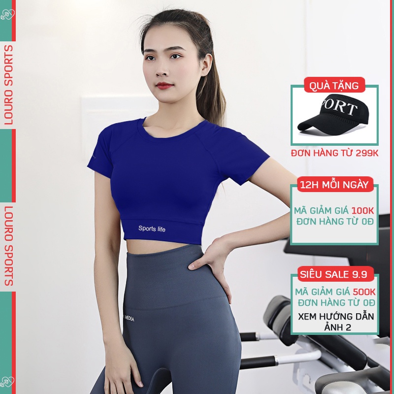 Áo croptop nữ tập gym, yoga Louro, kiểu áo croptop body cộc tay thể thao co giãn 4 chiều - LA57