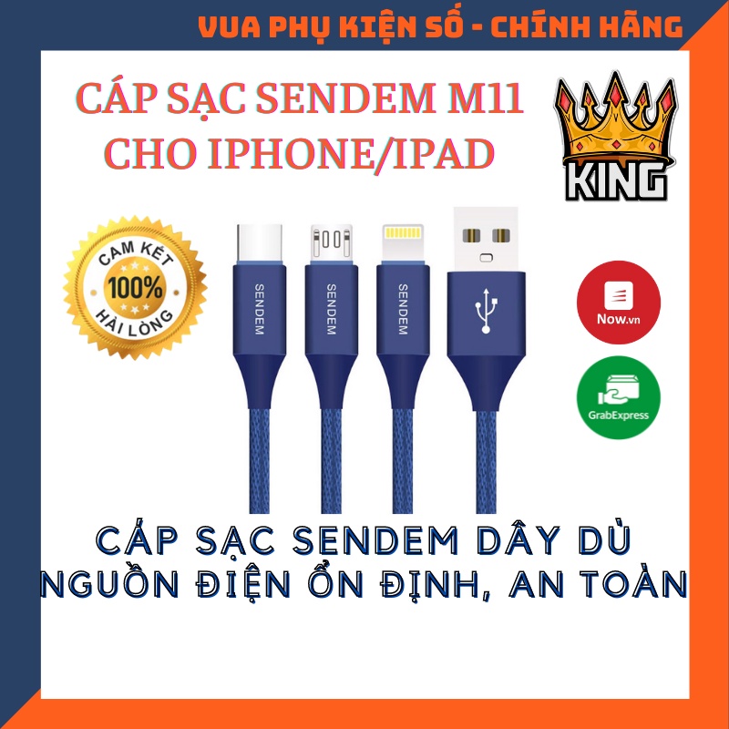 [Mã 2404EL10K giảm 10K đơn 20K] Cáp Sạc Sendem M11 - Dài 1m - Dây Dù Cao Cấp ✓ Cáp Iphone