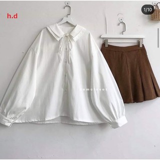 Áo sư mi trắng dài tay, áo sơ mi tay to phồng rộng cánh rơi 2 cổ hđ