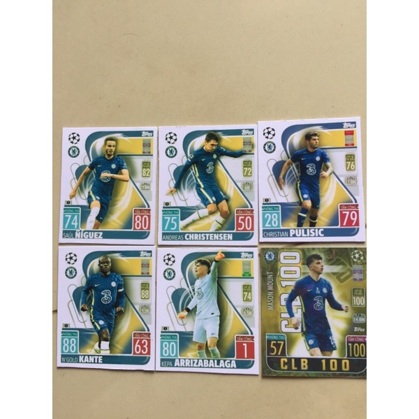 Lẻ thẻ cầu thủ bóng đá match attax Chelsea mùa giải 2021/22 size poca