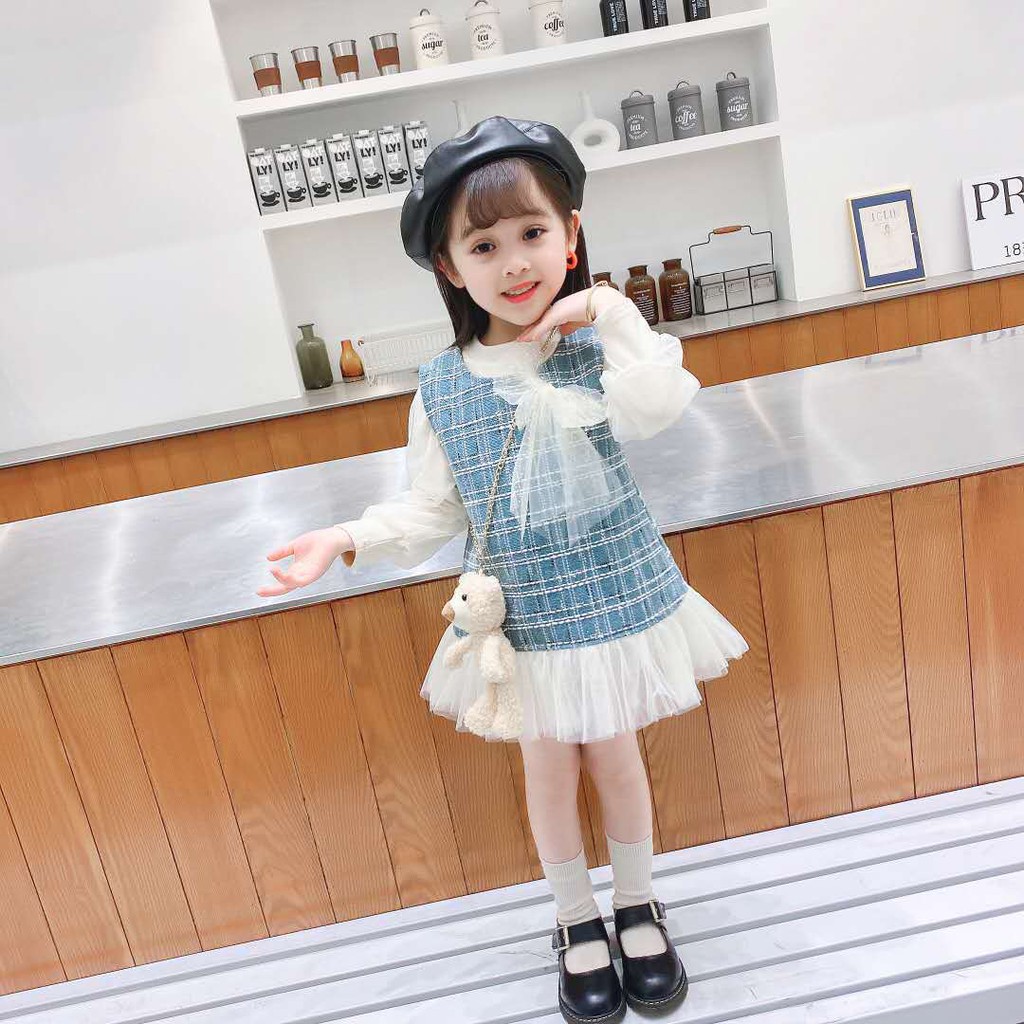 Váy đầm thu đông bé gái-Sét váy dạ 3 chi tiết bé gái size 10-18kg [SV02]
