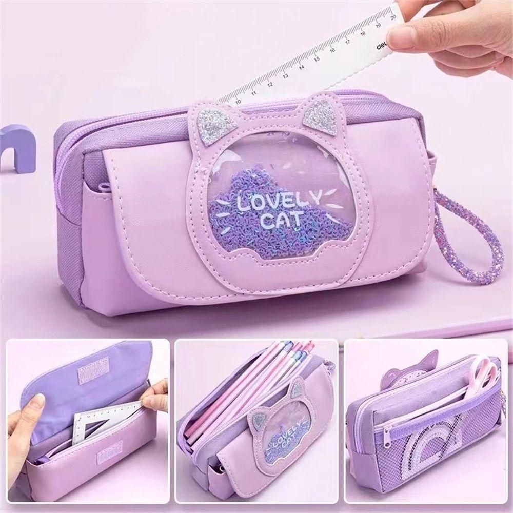 Túi Đựng Bút Họa Tiết Hoạt Hình Ba Tầng Sức Chứa Lớn Cho Bé Gái