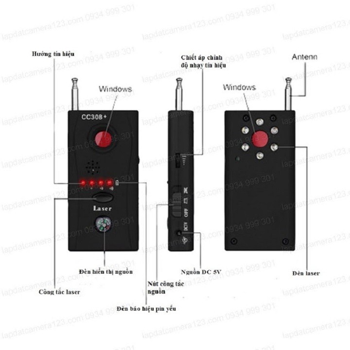 Thiết bị dò phát hiện máy định vị,máy ghi âm, camera theo dõi CC308+