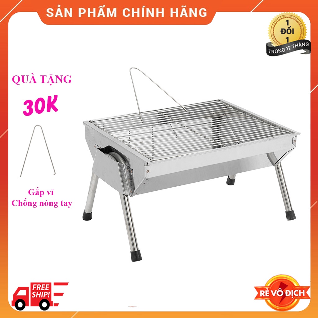 Bếp nướng than hoa TopV ViS lò nướng than inox gấp gọn mini dã ngoại bbq ngoài trời quay thịt bếp than củi