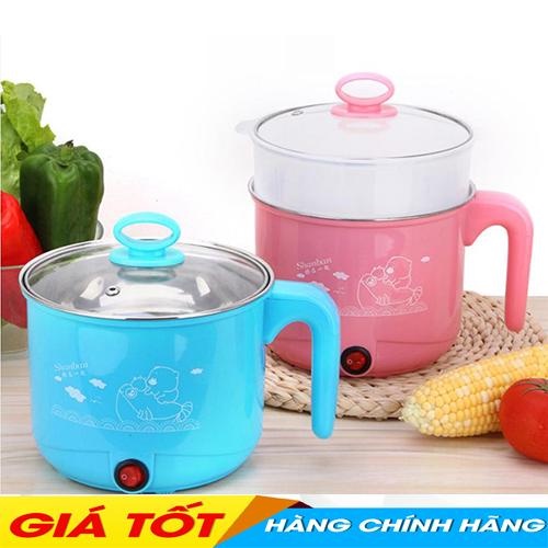 Nồi lẩu điện ca mì có lồng hấp đa năng 2 tầng và nắp kính 18CM&lt;br&gt;