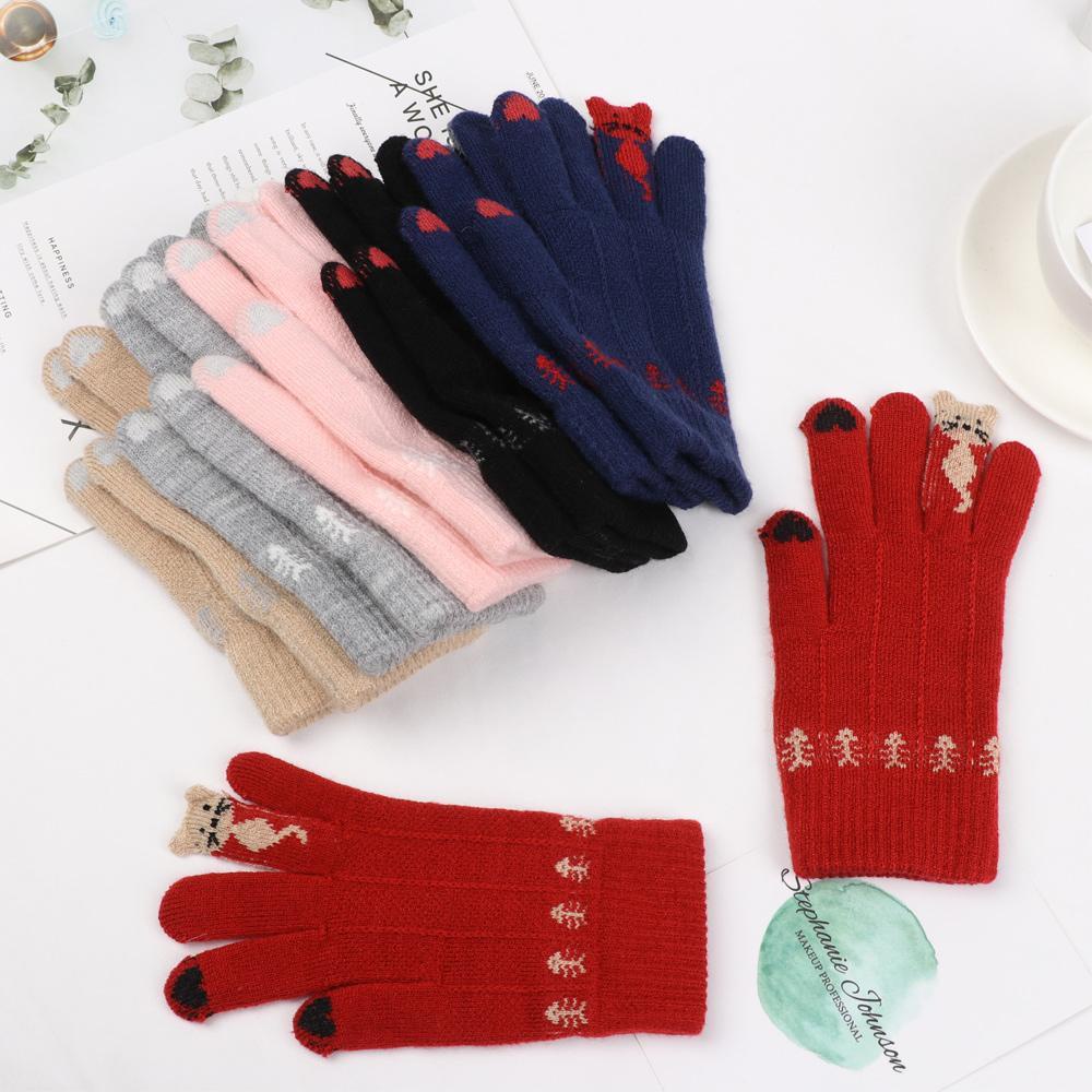 Găng Tay Giữ Ấm Ngón Tay Chất Liệu Mềm Mại Hình Chú Mèo Đáng Yêu