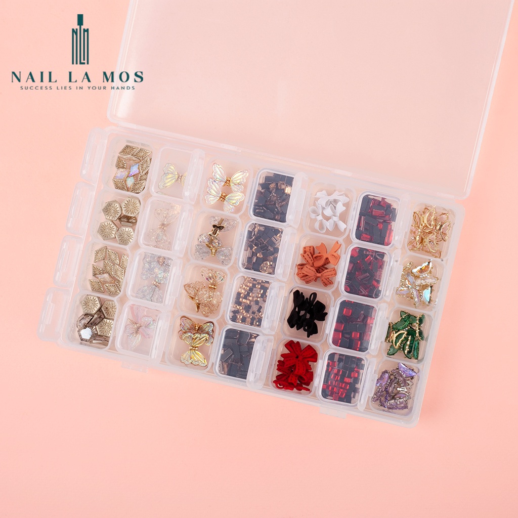 Hộp nhựa đựng đá, charm, phụ kiện nail 28 ô