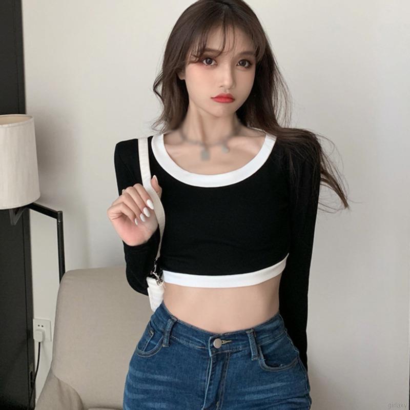 Áo Thun Tay Dài Cổ Tròn Dáng Ôm Phong Cách Hàn Quốc Quyến Rũ