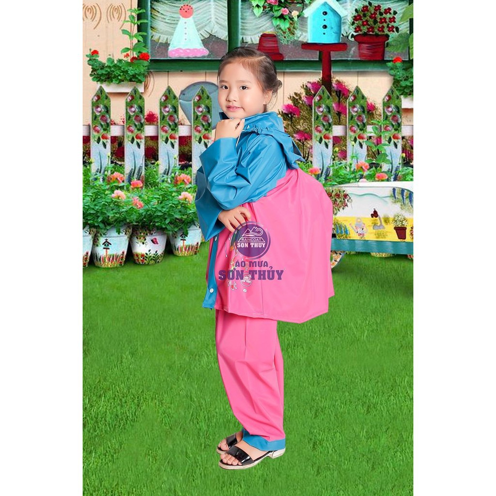BỘ ÁO MƯA TRẺ EM CÓ LƯNG CHE CẶP SÁCH SƠN THỦY cao cấp