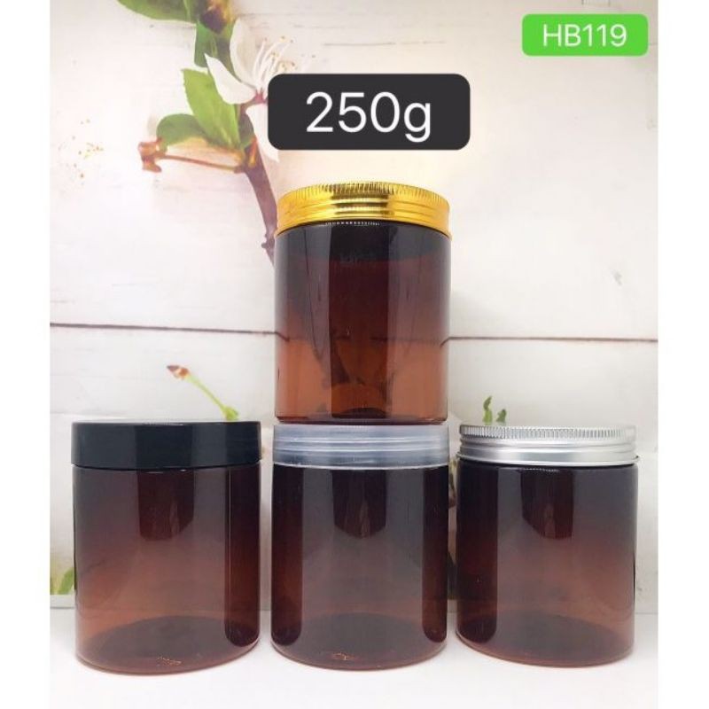 Hủ nhựa pet 250g nâu/trong đựng mỹ phẩm / chai lọ chiết mỹ phẩm