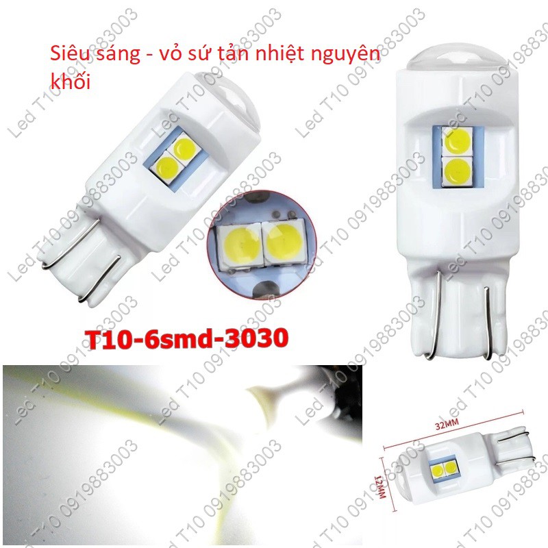 01 bóng LED T10 ĐÚC SỨ 6smd 3030 lắp cho demi, xi nhan xe máy ô tô