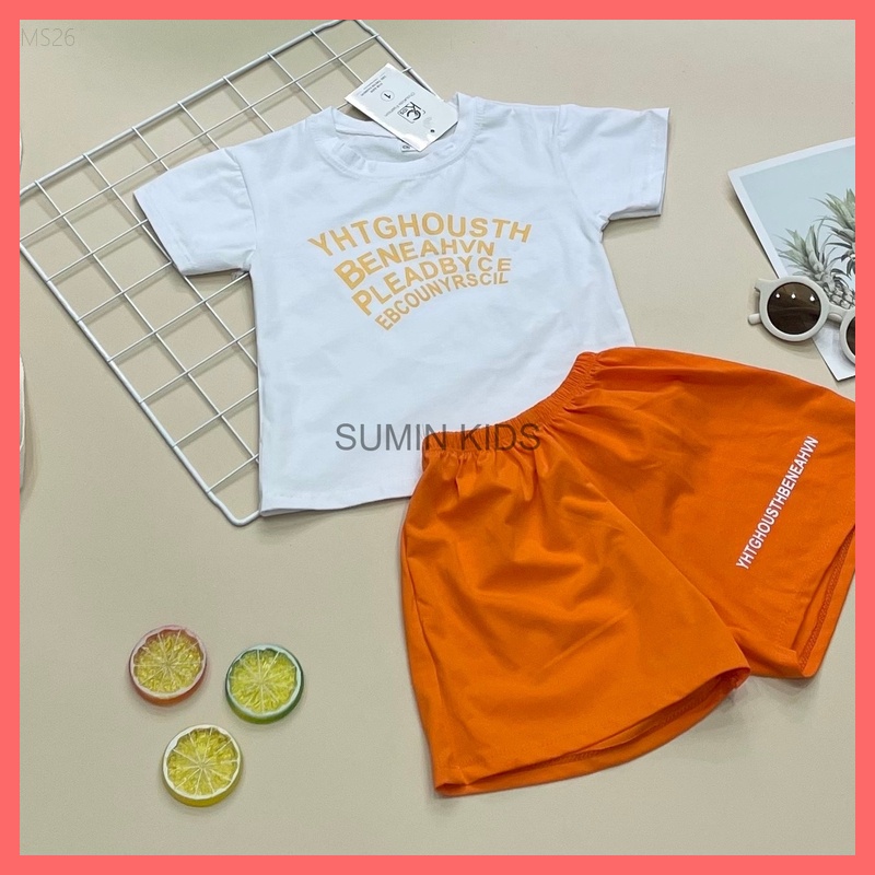 Bộ cộc tay bé trai gái - Quần áo trẻ em Sumin Kids - Chất cotton cao cấp - Màu Cam Trắng