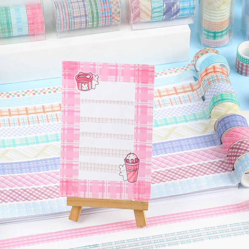 Set 5 cuộn băng dính washi RUIXIANG họa tiết kẻ sọc trang trí đa năng