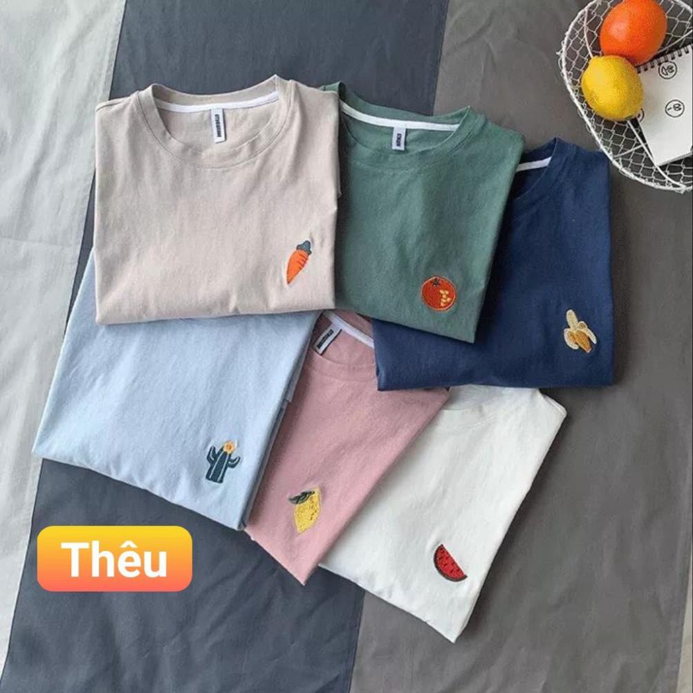 Áo phông, áo thun nam nữ form rộng tay lỡ Unisex LOGO TRÁI CÂY Từ 50-70kg .