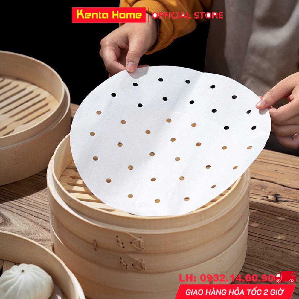 Giấy nến tròn đục lỗ loại 100 tờ chuẩn size 22cm cho nồi chiên không dầu, giấy nến dùng để nướng hấp làm bánh chịu nhiệt