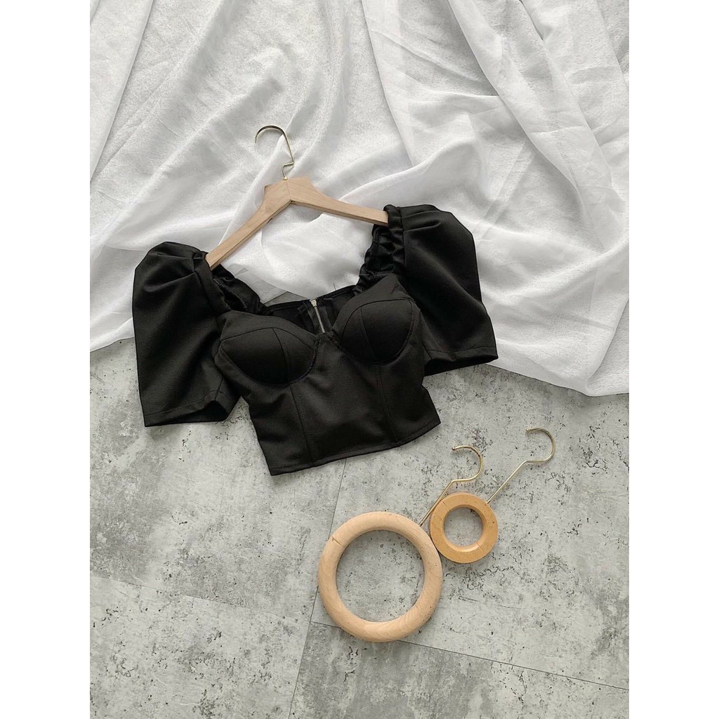 Áo Kiểu Crotop Borip Hot Trend Cổ Vuông Tay Phồng Dây Kéo Sau Lưng Phong Cách TTKXA0015