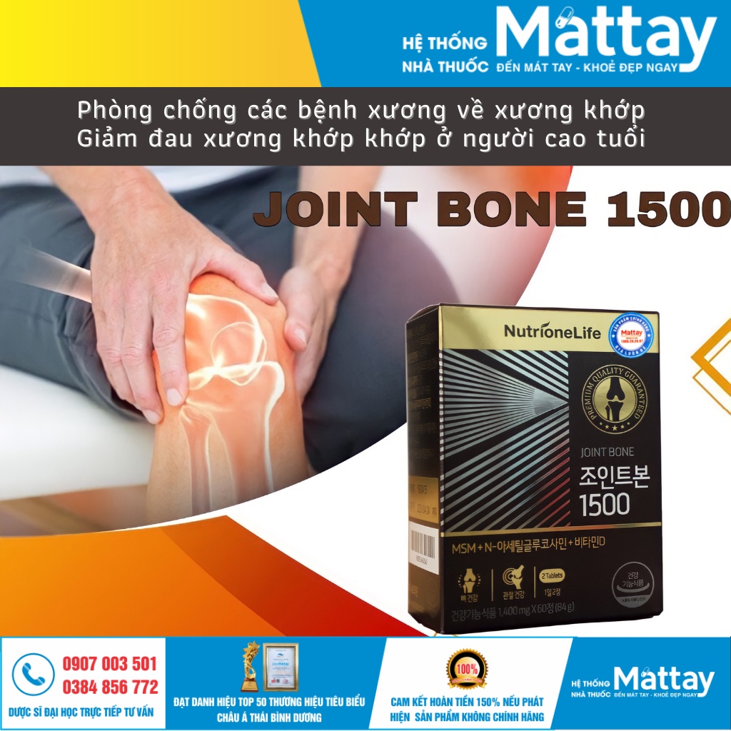 Joint Bone 1500 - Giảm đau mỏi xương khớp và nguy cơ thoái hóa khớp ở người cao tuổi. ( 60 viên ).